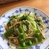 春キャベツとスナップえんどうの塩昆布パスタ